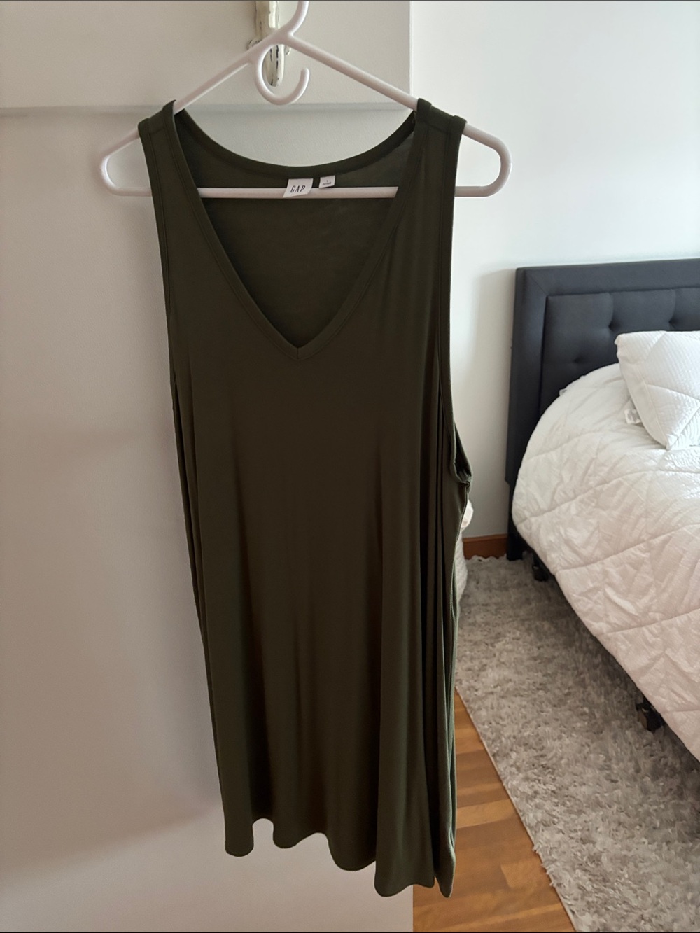 GAP Olive V-Neck Sleeveless Swing Dress
